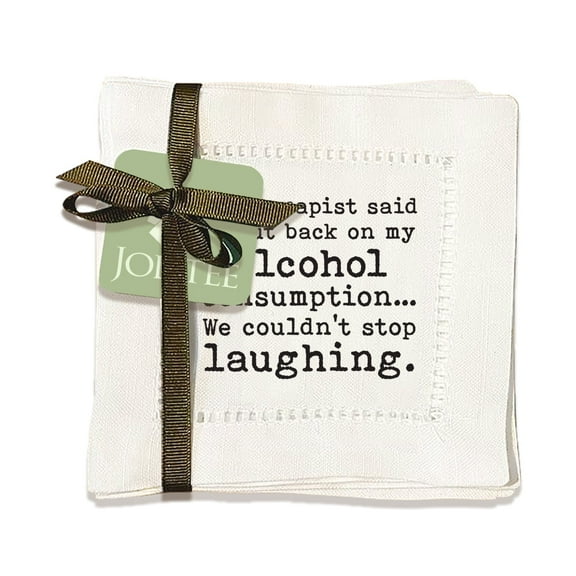 Jolitee Decorative Hemstitch Cocktail Napkins, 6"x6" Washable Linen-Like Cloth Napkins, Handmade for Entertaining and Everyday Use (Cut Back on Alcohol)