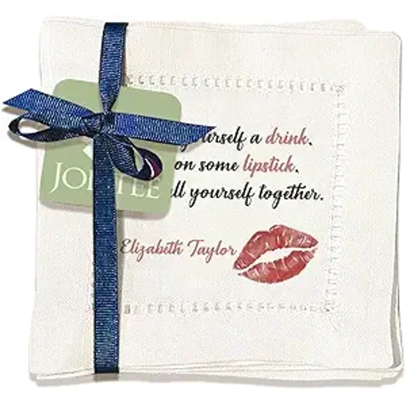 Jolitee Decorative Hemstitch Cocktail Napkins, 6"x6" Washable Linen-Like Cloth Napkins, Handmade for Entertaining and Everyday Use (Elizabeth Taylor Quote)