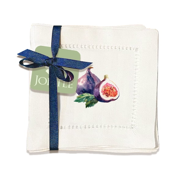 Jolitee Decorative Hemstitch Cocktail Napkins, 6"x6" Washable Linen-Like Cloth Napkins, Handmade for Entertaining and Everyday Use (Watercolor Fruits)