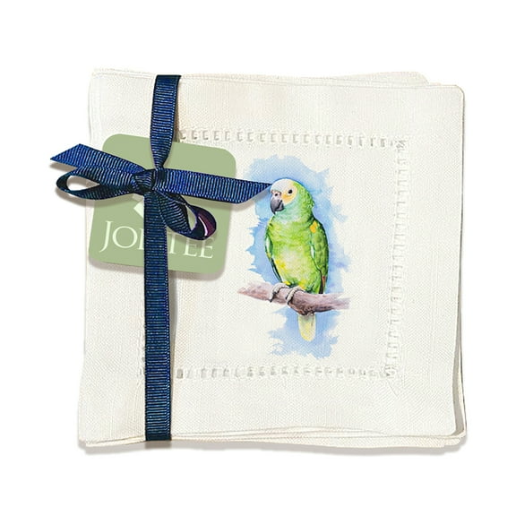 Jolitee Decorative Hemstitch Cocktail Napkins, 6"x6" Washable Linen-Like Cloth Napkins, Handmade for Entertaining and Everyday Use (Watercolor Parrot)
