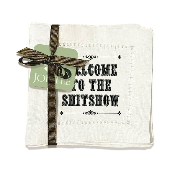 Jolitee 6"x6" Hemstitch Cocktail Napkins, Linen-Like & Washable (Welcome to the Shitshow)