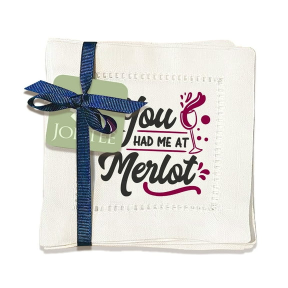 Jolitee 6"x6" Hemstitch Cocktail Napkins, Linen-Like & Washable (You had me at Merlot)