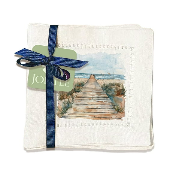 Jolitee Decorative Hemstitch Cocktail Napkins, 6"x6" Washable Linen-Like Cloth Napkins, Handmade for Entertaining and Everyday Use (Boardwalk Beach)