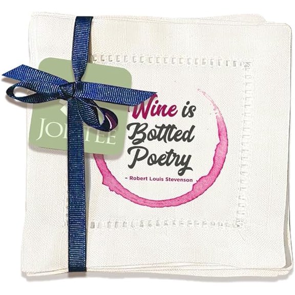 Jolitee Decorative Hemstitch Cocktail Napkins, 6"x6" Washable Linen-Like Cloth Napkins, Handmade for Entertaining and Everyday Use (Bottled Poetry)