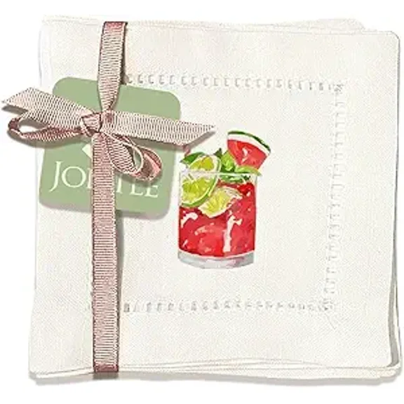 Jolitee Decorative Hemstitch Cocktail Napkins, 6"x6" Washable Linen-Like Cloth Napkins, Handmade for Entertaining and Everyday Use (Cocktails)