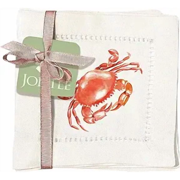 Jolitee Decorative Hemstitch Cocktail Napkins, 6"x6" Washable Linen-Like Cloth Napkins, Handmade for Entertaining and Everyday Use (Crab)