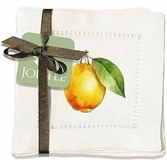 Jolitee Decorative Hemstitch Cocktail Napkins, 6"x6" Washable Linen-Like Cloth Napkins, Handmade for Entertaining and Everyday Use (Golden Lemon)