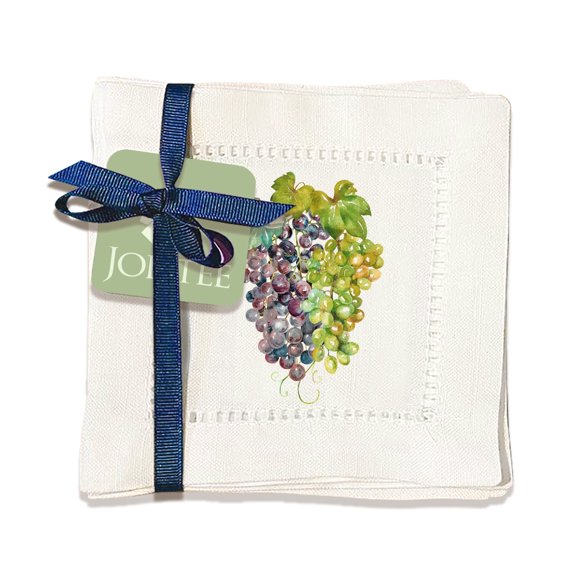Jolitee Decorative Hemstitch Cocktail Napkins, 6"x6" Washable Linen-Like Cloth Napkins, Handmade for Entertaining and Everyday Use (Grape Brunch)