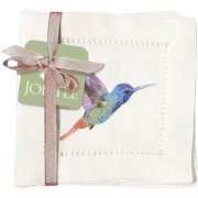 Jolitee Decorative Hemstitch Cocktail Napkins, 6x6 Washable Linen-Like Cloth Napkins, Handmade for Entertaining and Everyday Use Hummingbird