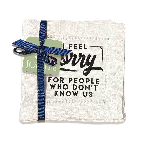 Jolitee Decorative Hemstitch Cocktail Napkins, 6"x6" Washable Linen-Like Cloth Napkins, Handmade for Entertaining and Everyday Use (I Feel Sorry)