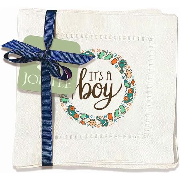 Jolitee Decorative Hemstitch Cocktail Napkins, 6"x6" Washable Linen-Like Cloth Napkins, Handmade for Entertaining and Everyday Use (It's a Boy)