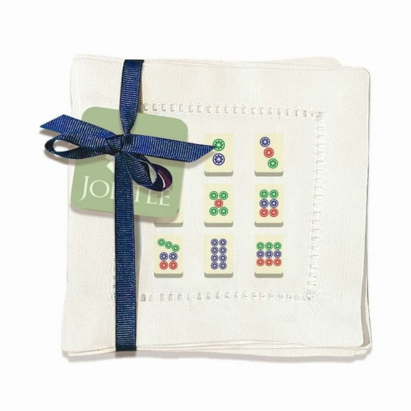 Jolitee Decorative Hemstitch Cocktail Napkins, 6"x6" Washable Linen-Like Cloth Napkins, Handmade for Entertaining and Everyday Use (Mahjong)