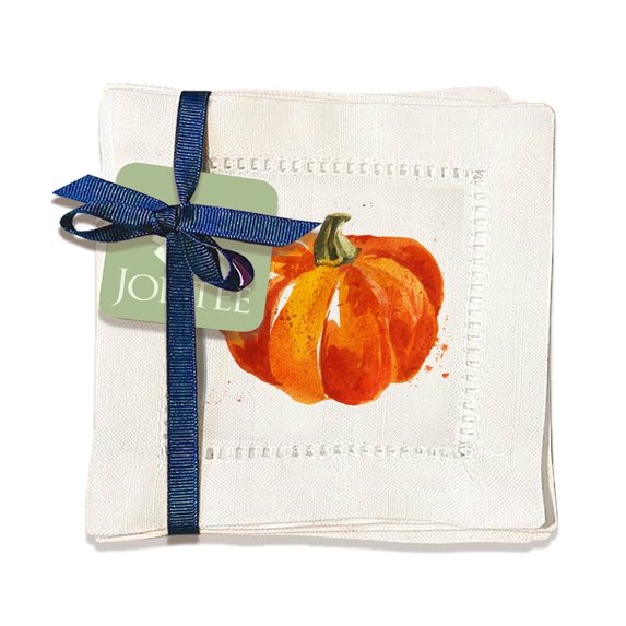 Jolitee Decorative Hemstitch Cocktail Napkins, 6"x6" Washable Linen-Like Cloth Napkins, Handmade for Entertaining and Everyday Use (Pumpkin Splash)