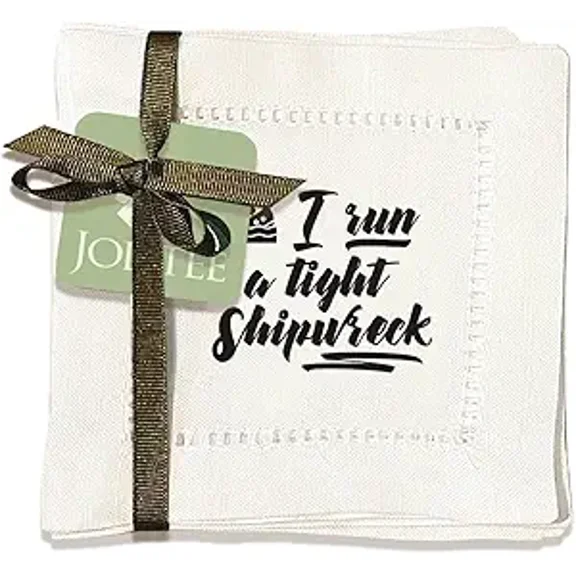 Jolitee Decorative Hemstitch Cocktail Napkins, 6"x6" Washable Linen-Like Cloth Napkins, Handmade for Entertaining and Everyday Use (Shipwreck)