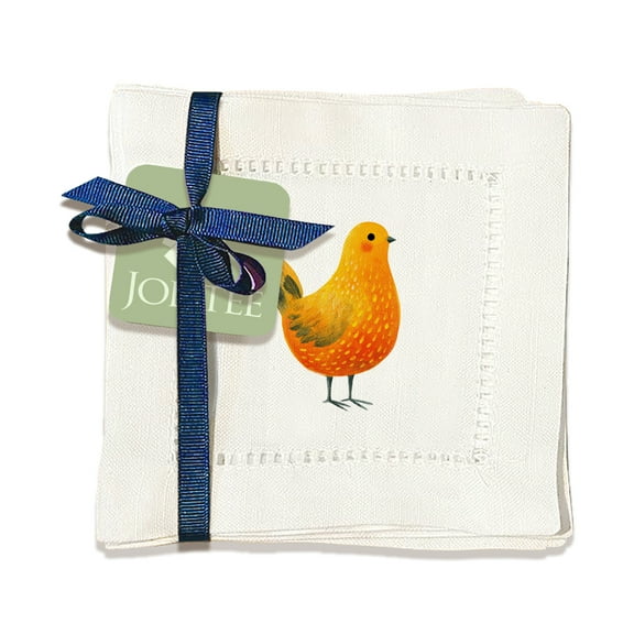 Jolitee Decorative Hemstitch Cocktail Napkins, 6"x6" Washable Linen-Like Cloth Napkins, Handmade for Entertaining and Everyday Use (Spring Chicken)