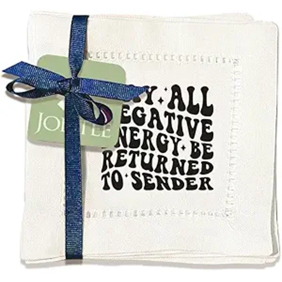 Jolitee Decorative Hemstitch Cocktail Napkins, 6"x6" Washable Linen-Like Cloth Napkins, Handmade for Entertaining and Everyday Use (To Sender)