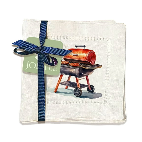 Jolitee 6""x6"" Hemstitch Cocktail Napkins, Linen-Like & Washable (Watercolor Grill)
