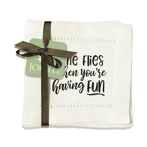 Jolitee Decorative Hemstitch Cocktail Napkins, 6"x6" Washable Linen-Like Cloth Napkins, Handmade for Entertaining and Everyday Use (Wine Flies ll)