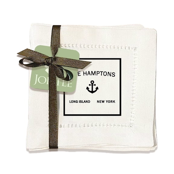 Jolitee Decorative Hemstitch Cocktail Napkins, 6"x6" Washable Linen-Like Cloth Napkins, Handmade for Entertaining and Everyday Use (the Hamptons)