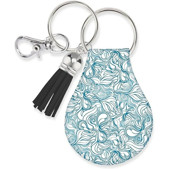 Jolitee Neoprene AirTag Compatible Case Keychain – Durable & Stylish Holder with Secure Ring and Clip, Compatible with Apple AirTag (Abstract Blue Leaves)