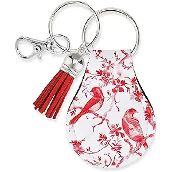 Jolitee Neoprene AirTag Compatible Case Keychain – Durable & Stylish Holder with Secure Ring and Clip, Compatible with Apple AirTag (Chinoiserie Red Birds)