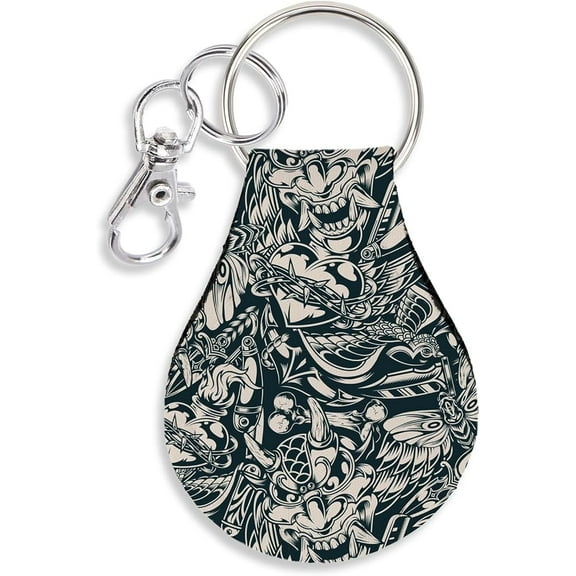 Jolitee Neoprene AirTag Compatible Case Keychain – Durable & Stylish Holder with Secure Ring and Clip, Compatible with Apple AirTag (Japanese Tattoo)