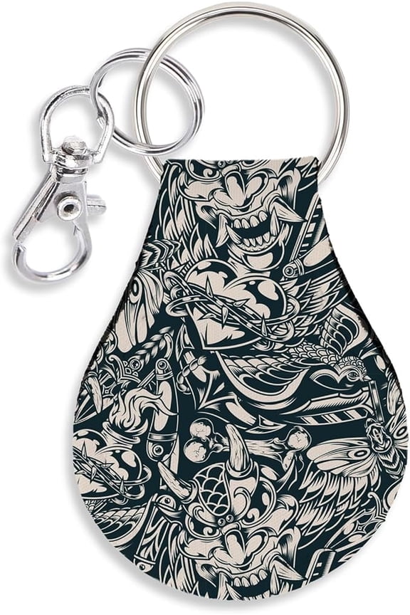 Neoprene AirTag Compatible Case Keychain – Durable & Stylish Holder with Secure Ring and Clip, Compatible with Apple AirTag (Japanese Tattoo)