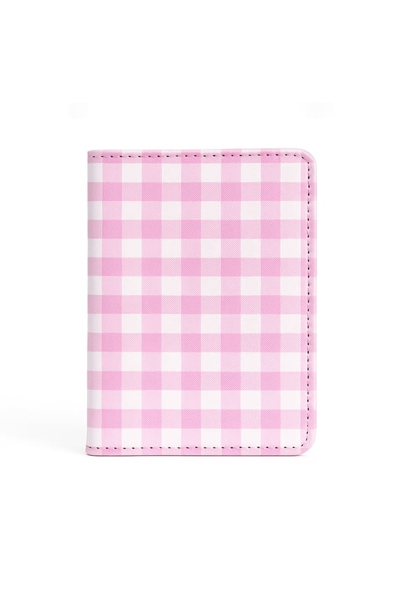 Premium PU Vegan Leather Passport Holder, Pink Checkered