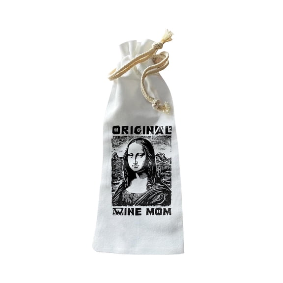 Jolitee Reusable Canvas Wine Bottle Gift Bag – “Original Wine Mom” – Bold and Funny Statement Bottle Bag