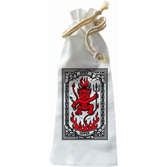 Jolitee Reusable Canvas Wine Bottle Gift Bag – “Spicy Sipper” – Bold and Fiery-Themed Wine Bottle Bag