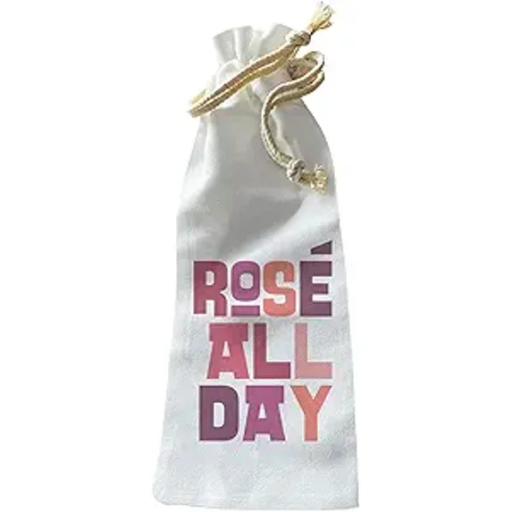 Jolitee “Rosé All Day” Wine Gift Bag – Reusable Canvas Drawstring with Bold Modern Print – Fun Gift for Brunch or Girls’ Night
