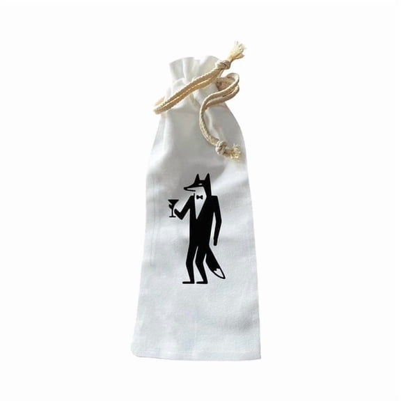 Jolitee Wine Bottle Gift Bag – Fox with Cocktail Tuxedo Design, Stylish Canvas Wine Bag with Modern Flair