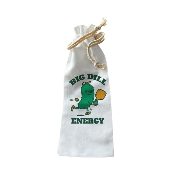 Jolitee Wine Bottle Gift Bag – Reusable Drawstring Canvas Bag with “Big Dill Energy” Funny Food Pun Design – Fun Gift for Humor Lovers