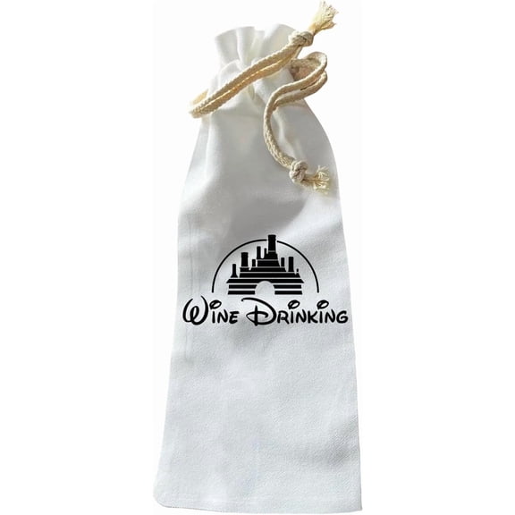 Jolitee Wine Bottle Gift Bag – Wine Drinking Skyline Design, Fabric Gift Bag with Rope Tie Closure