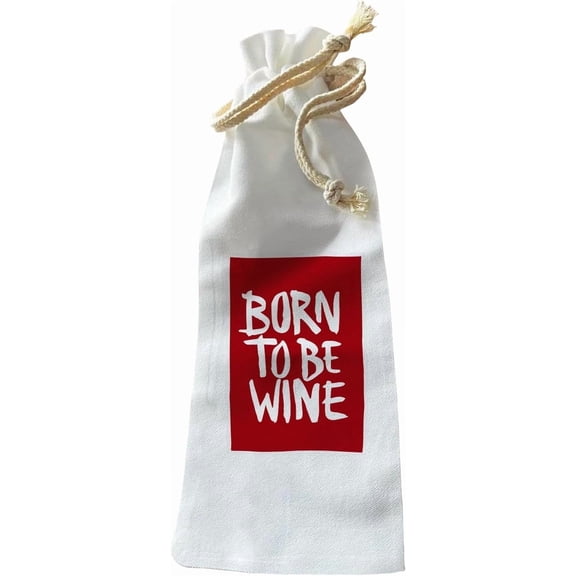 Jolitee Wine Gift Bag – Reusable Canvas Drawstring with “Born to Be Wine” Typography – Funny Party Gift