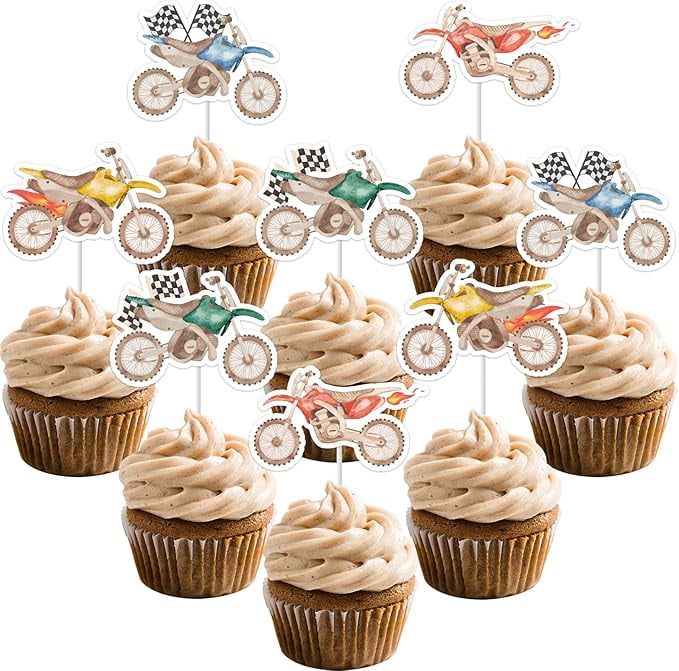 Jollboom 24 Pcs Dirt Bike Cupcake Toppers - Motorcycle Birthday Decorations For Boys Motocross Party
