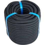 Jollebone 100ft 1/2 inch Double Braided Polyester Rope High Strengh Nylon Core Rope for Anchor, Tree Work, Cargo, Pulling, Sailing (Black)