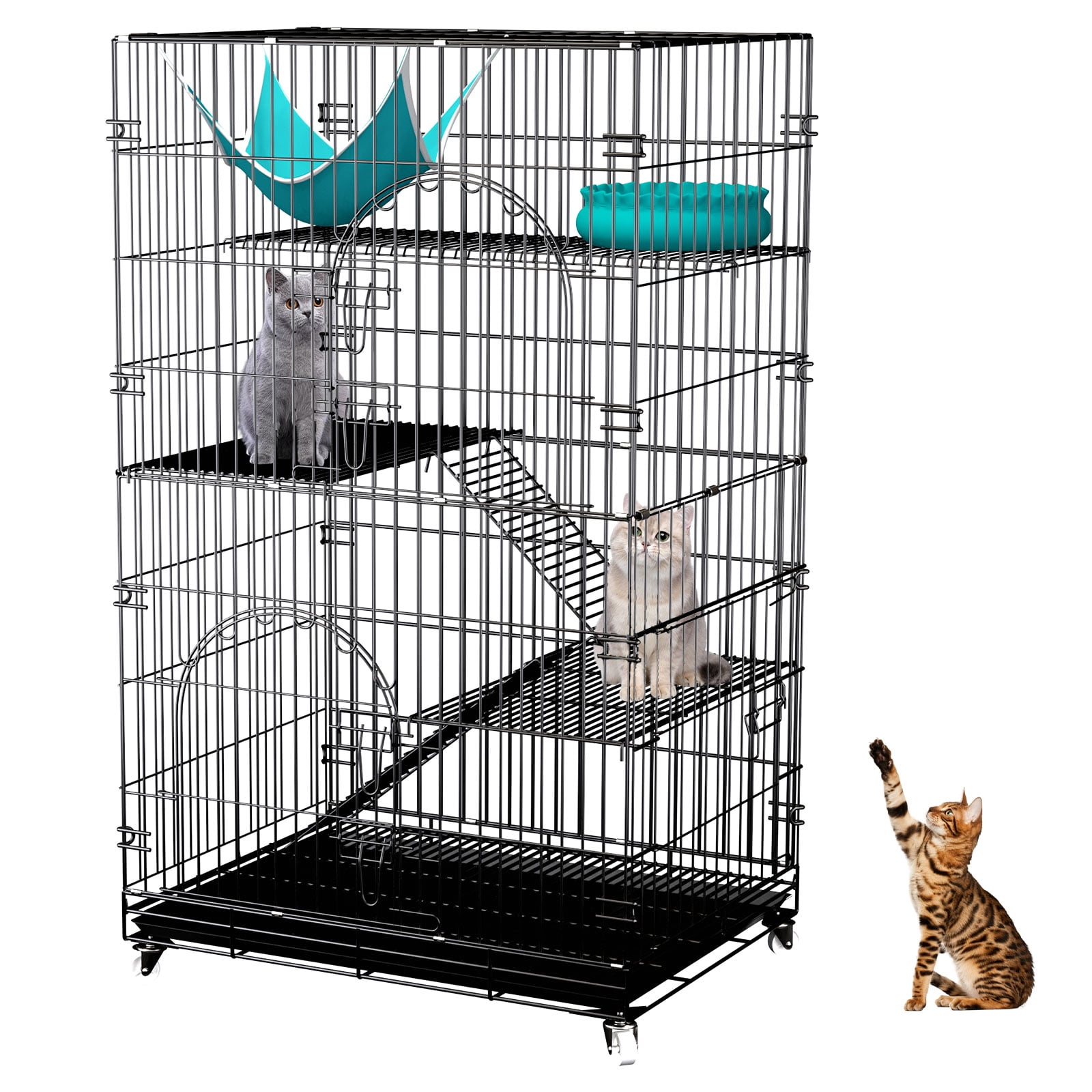 Yaheetech 4 Tier 1 Hammock Playpen Premium Cat Cage Black 47