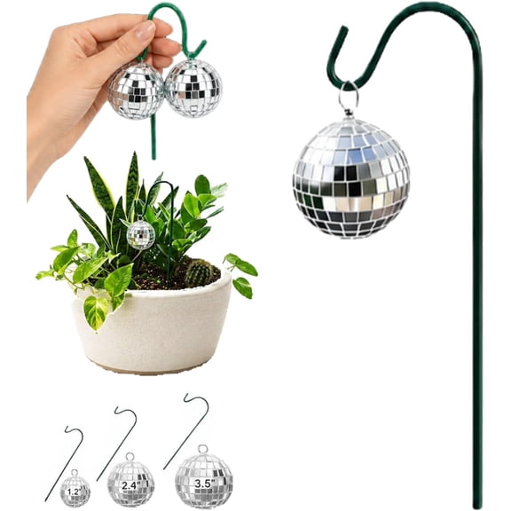 Jollgii Mini Disco Ball Garden Stake, Waterproof Disco Ball Garden Stakes, Mirror Silver Glitter Plant Stake Ornaments for Outdoor Patio Lawn Pathway(1.2" Ball+7.9" Pole,1PC)