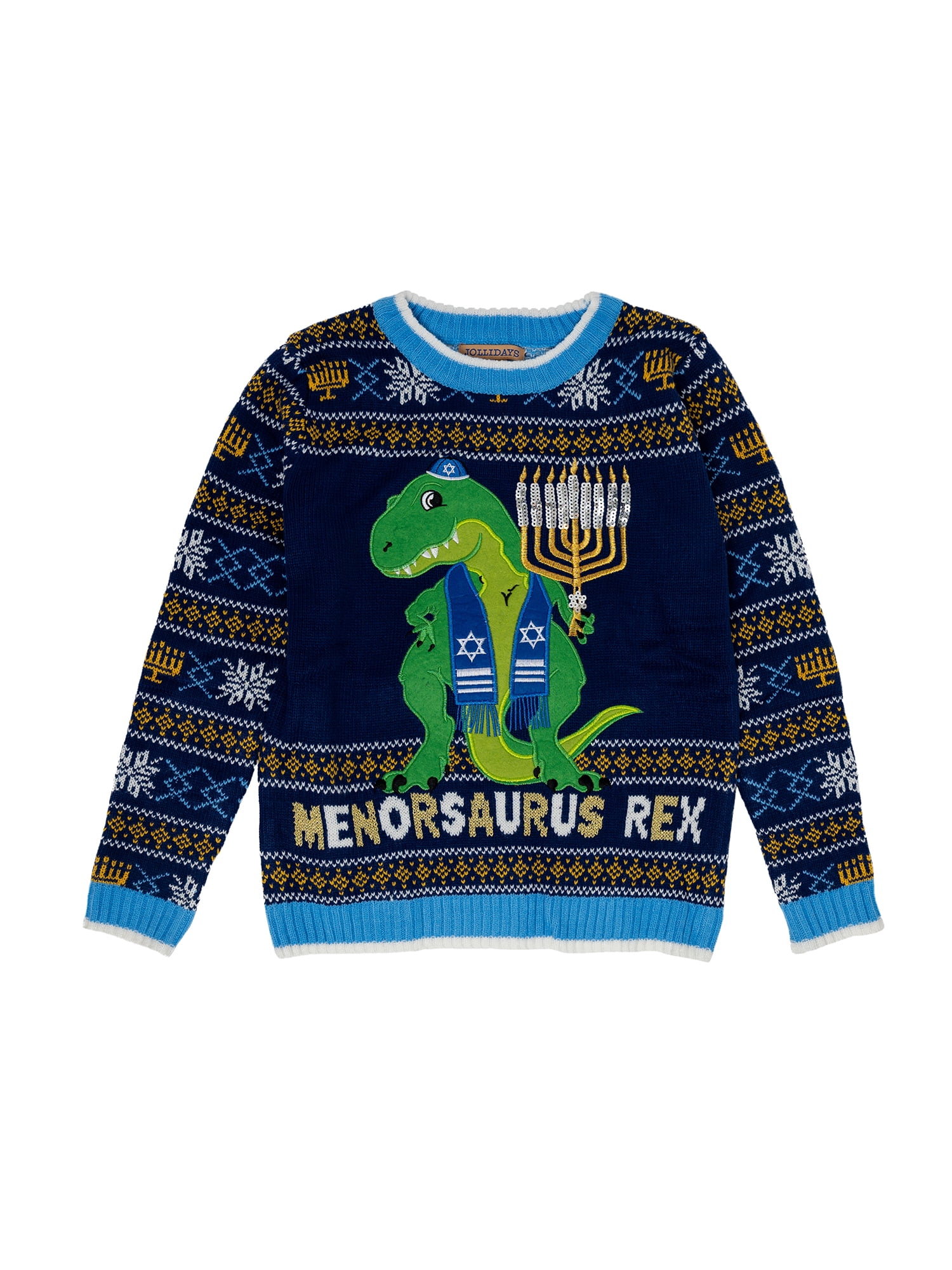 Jollidays Boy s Menorsaurus Rex Ugly Hanukkah Sweater Walmart