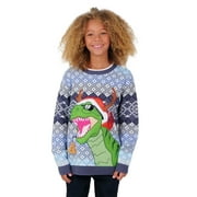 JOLLIDAYS Boys' Christmas T-Rex Long Sleeve Crewneck Ugly Christmas Sweater, Sizes S-XL