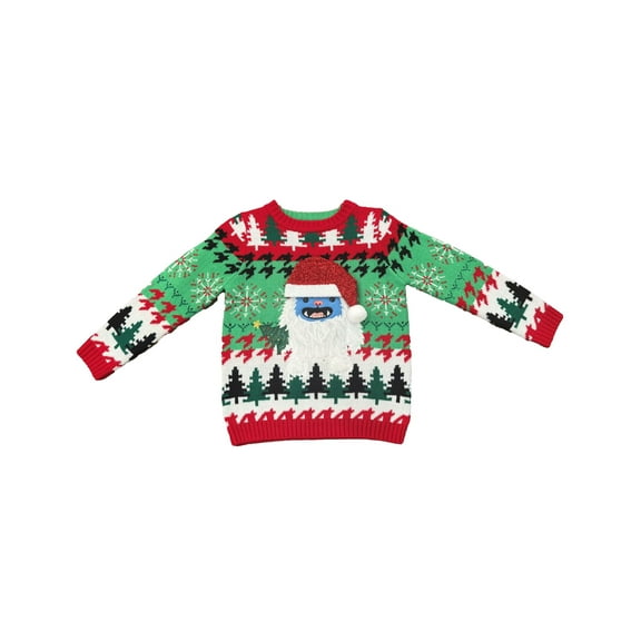 Jollidays Boys' Yeti Santa Long Sleeve Crewneck Ugly Christmas Sweater, Sizes S-XL