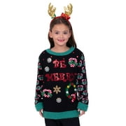 JOLLIDAYS Girls Fa La La Llama Ugly Christmas Sweater, Size S-XL