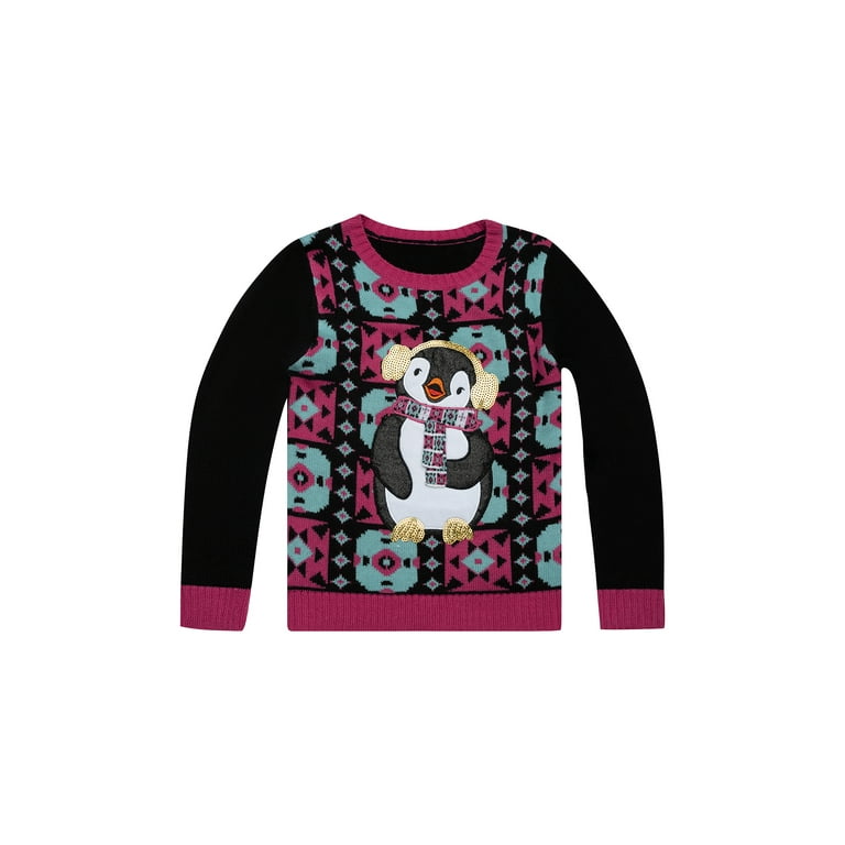 Jollidays Girls Charming Penguin Ugly Christmas Sweater