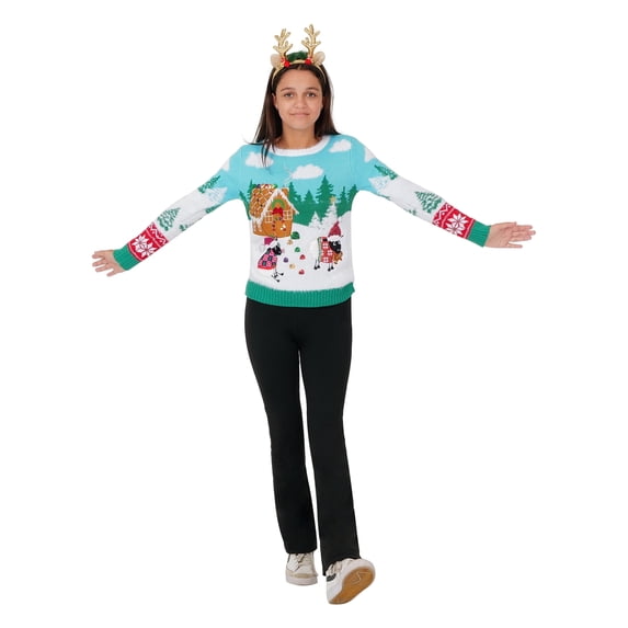 Jollidays Girls' Christmas Sheep Wonderland Long Sleeve Pullover Crewneck Sweater, Sizes S-XL