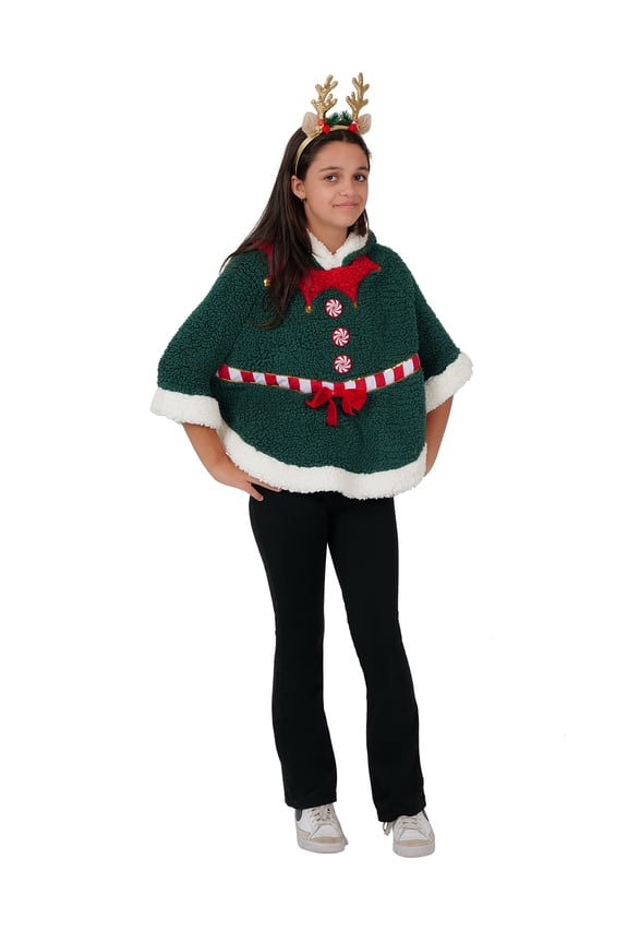 Girls Elf Sherpa Poncho, Sizes S-XL