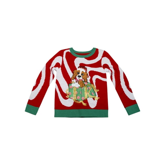 Jollidays Girls Giftbox Puppy Ugly Christmas Sweater, Size S-XL