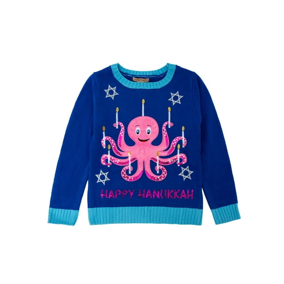 Jollidays Girls Happy Hanukkah Pullover Ugly Hanukkah Sweater