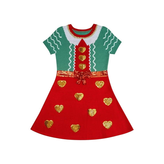 Jollidays Girls Sequin Hearts Christmas Dress, Sizes S-XL