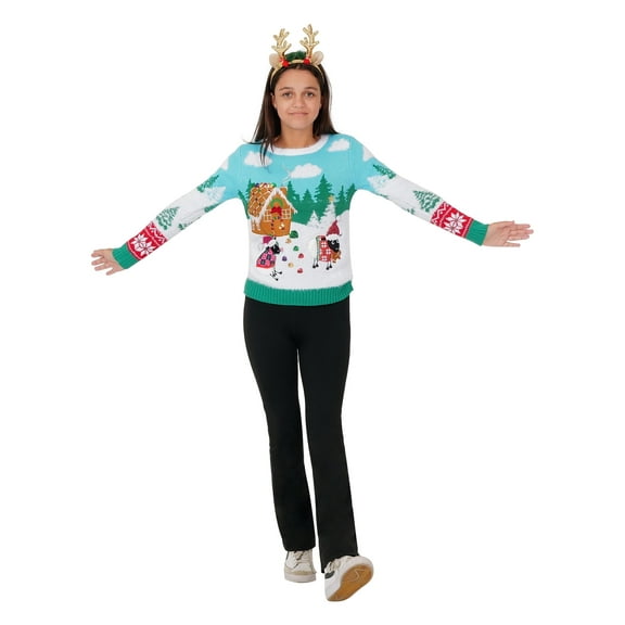 Jollidays Girls' Christmas Sheep Wonderland Long Sleeve Pullover Crewneck Sweater, Sizes S-XL